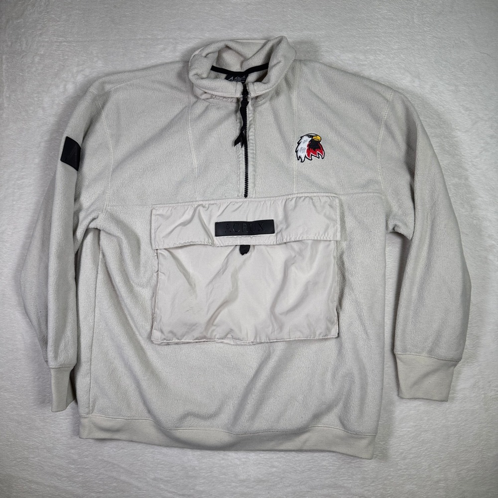 ACRUX Fleece Pullover Sweatshirt Eagle Patch Quarter Zip‎ Pouch Pocket Small